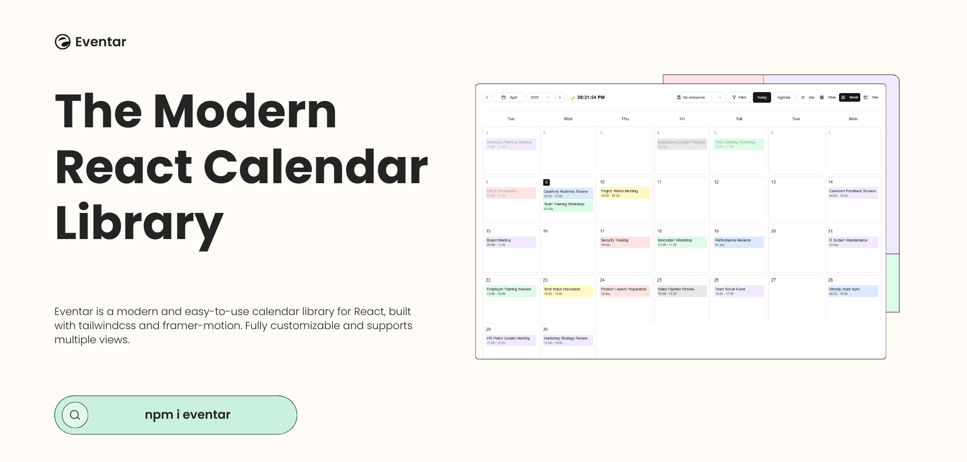 Eventar — Modern Calendar Library for React